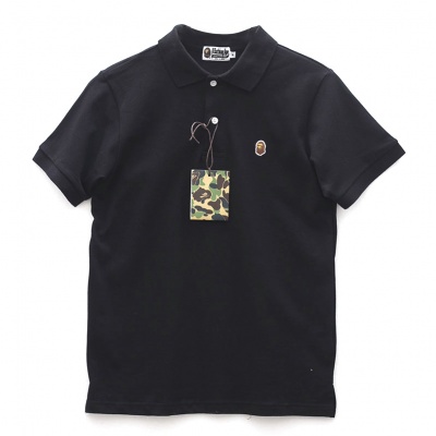 a bathing ape bape 猿猴logo 刺绣logo 纯色珠地 polo衫